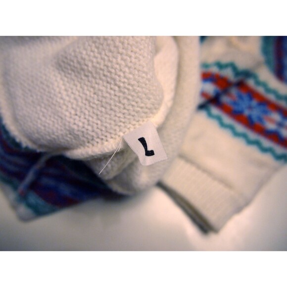 Vintage Large 60s Vneck White Sweater Vest Pullover nordic alpine snowflake trim - Picture 4 of 5